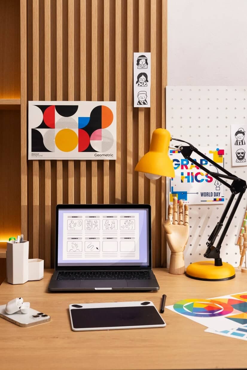 Business workspace with invoices